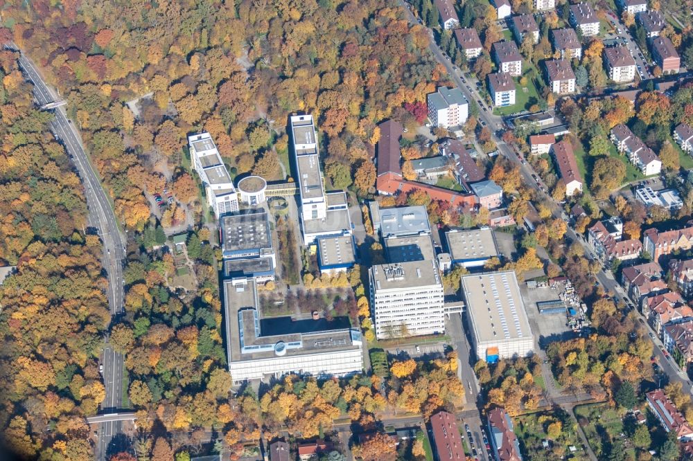 Karlsruhe von oben - Campus- Gebäude der Hochschule KIT Campus Ost am Fasanenweg im Ortsteil Oststadt in Karlsruhe im Bundesland Baden-Württemberg, Deutschland