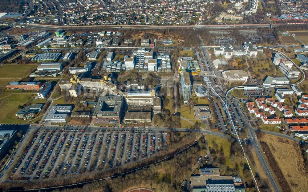 Dortmund von oben - Campus- Gebäude der Universität Technische Universität Dortmund in Dortmund im Bundesland Nordrhein-Westfalen, Deutschland