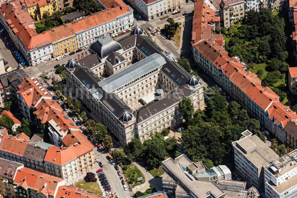 Graz aus der Vogelperspektive: Campus- Gebäude der Universität Technische Universität Graz in Graz in Steiermark, Österreich