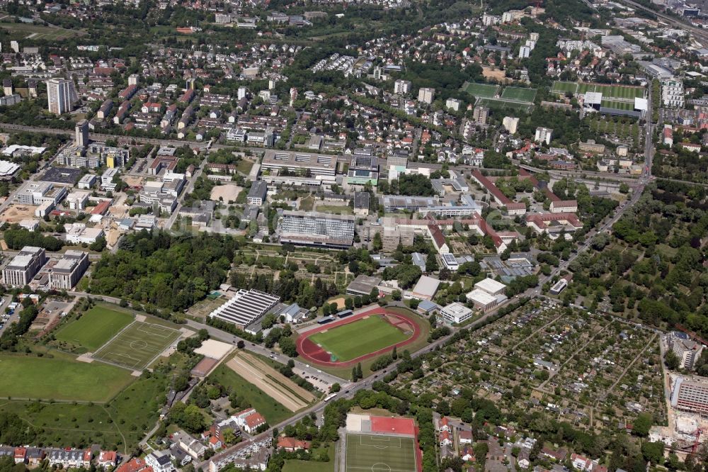 Mainz von oben - Campus - Gelände der Johannes Gutenberg Universität in Mainz im Bundesland Rheinland-Pfalz