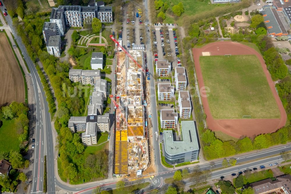 Bielefeld von oben - Campus- Universitäts- Bereich mit Neubau- Baustelle Innovationszentrum an der Morgenbreede im Ortsteil Schildesche in Bielefeld im Bundesland Nordrhein-Westfalen