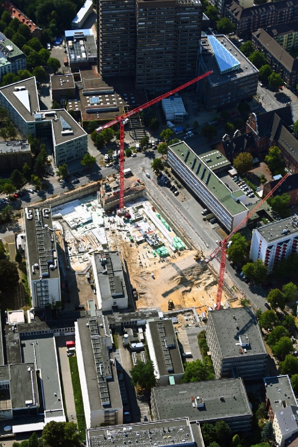 Luftbild Hamburg - Campus- Universitäts- Bereich mit Neubau- Baustelle MIN-Forum und Informatik-Neubau im Ortsteil Rotherbaum in Hamburg, Deutschland