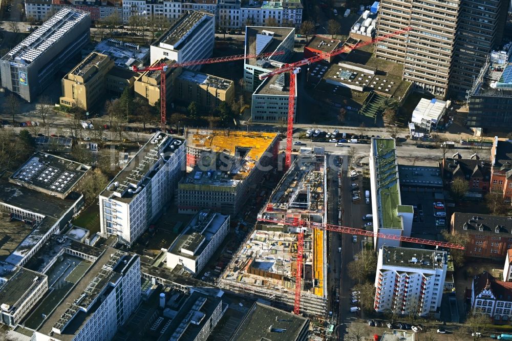 Luftbild Hamburg - Campus- Universitäts- Bereich mit Neubau- Baustelle MIN-Forum und Informatik-Neubau im Ortsteil Rotherbaum in Hamburg, Deutschland