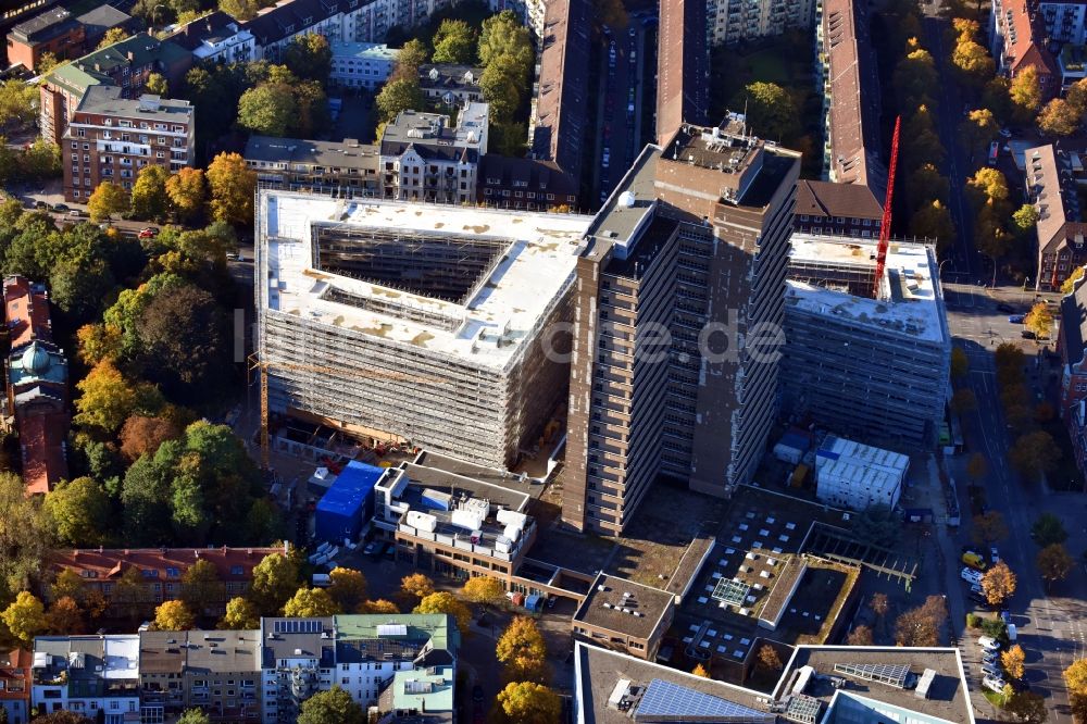 Hamburg aus der Vogelperspektive: Campus- Universitäts- Bereich mit Neubau- Baustelle Universität Hamburg an der Bundesstraße - Beim Schlump im Ortsteil Eimsbüttel in Hamburg, Deutschland