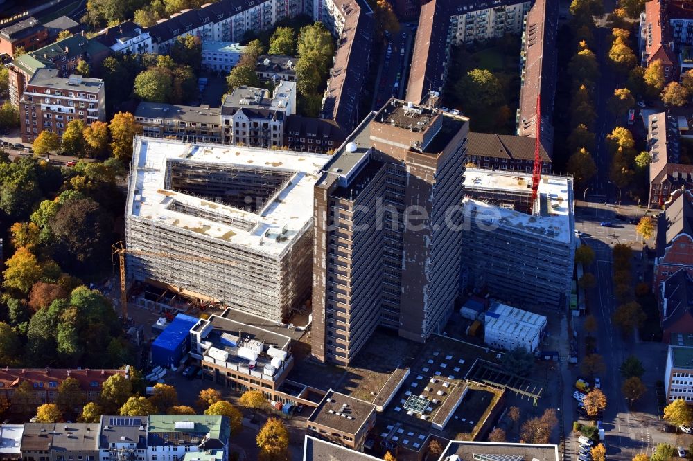 Luftbild Hamburg - Campus- Universitäts- Bereich mit Neubau- Baustelle Universität Hamburg an der Bundesstraße - Beim Schlump im Ortsteil Eimsbüttel in Hamburg, Deutschland