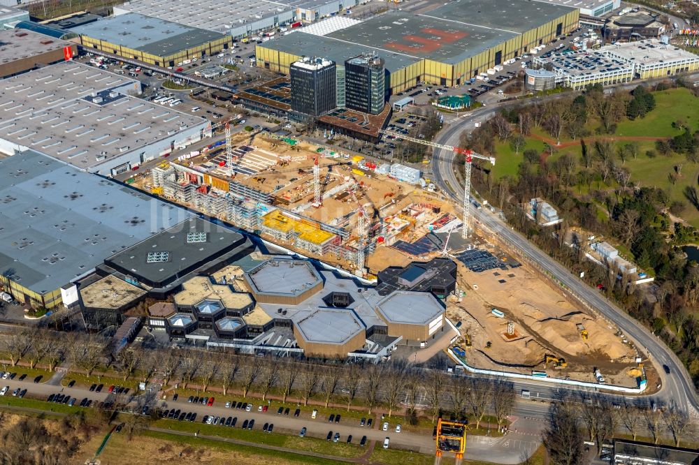 Düsseldorf aus der Vogelperspektive: CCD Congress Center Baustelle am Ausstellungsgelände der Messe Düsseldorf im Ortsteil Stockum in Düsseldorf im Bundesland Nordrhein-Westfalen, Deutschland