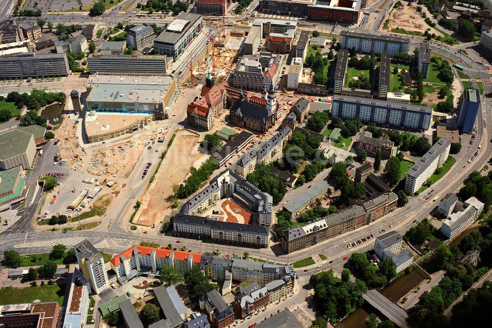 Luftaufnahme Chemnitz - Chemnitzer Innenstadt mit dem Neubau des CineStar - Filmpalast am Roten Turm