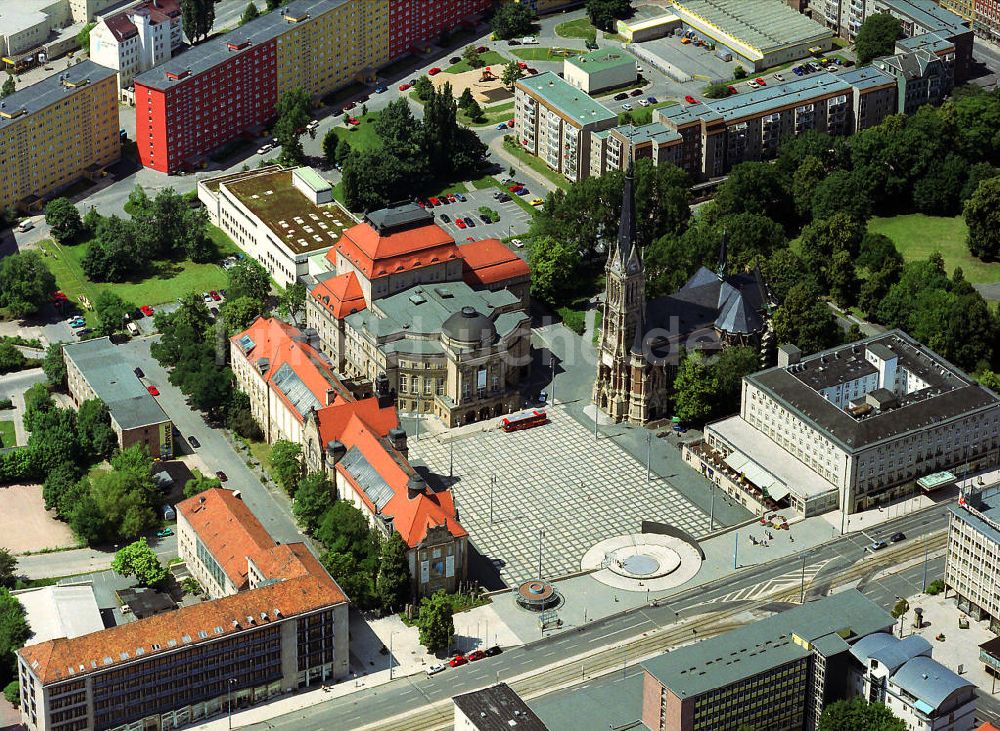 Chemnitz aus der Vogelperspektive: Chemnitzer Innenstadt am Opernplatz mit dem Opernhaus Chemnitz