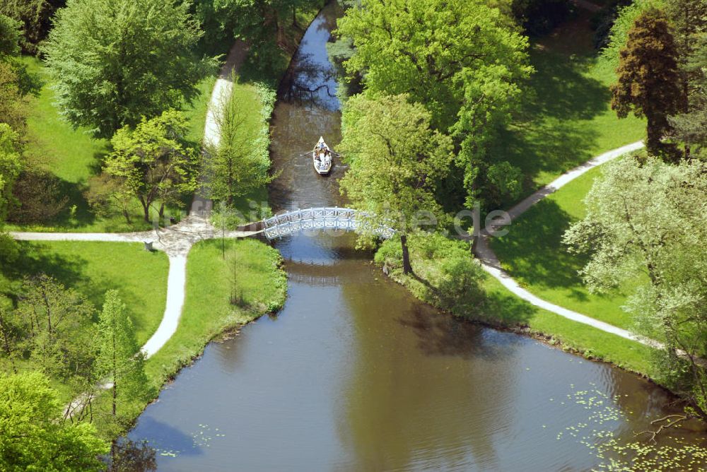 WÖRLITZ von oben - Chinesische (Weiße) Brücke im UNESCO-Welterbe Gartenreich Dessau-Wörlitz