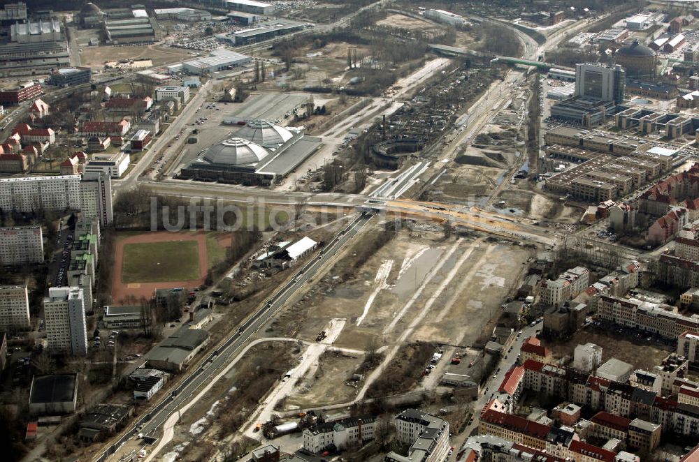 Leipzig aus der Vogelperspektive: City- Tunnel auf dem Bahngelände an der Semmelweisstraße am Bayerischen Bahnhof in Leipzig