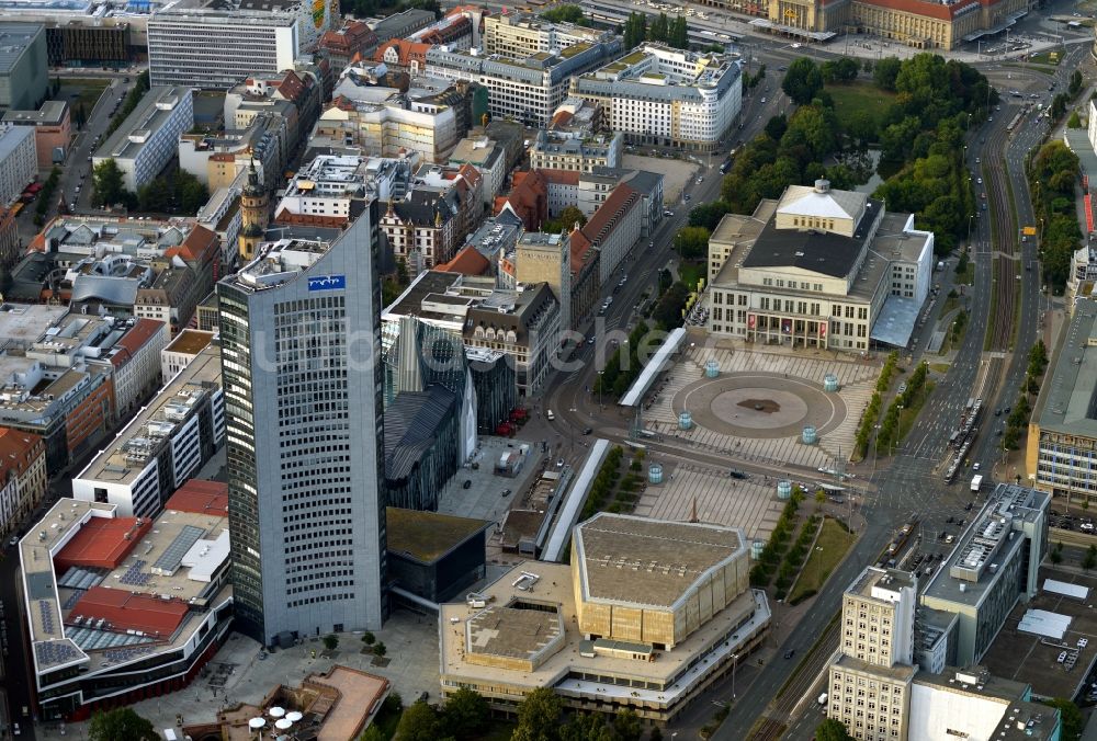 Leipzig von oben - Cityhochhaus in Leipzig im Bundesland Sachsen