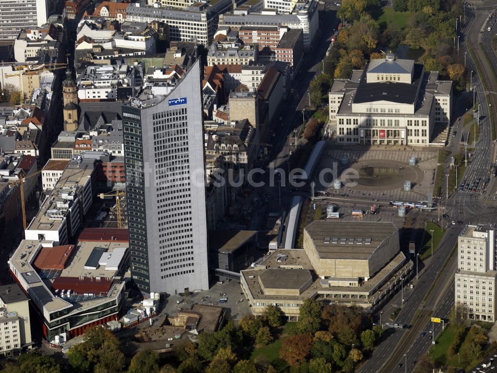 Leipzig aus der Vogelperspektive: Cityhochhaus in Leipzig im Bundesland Sachsen