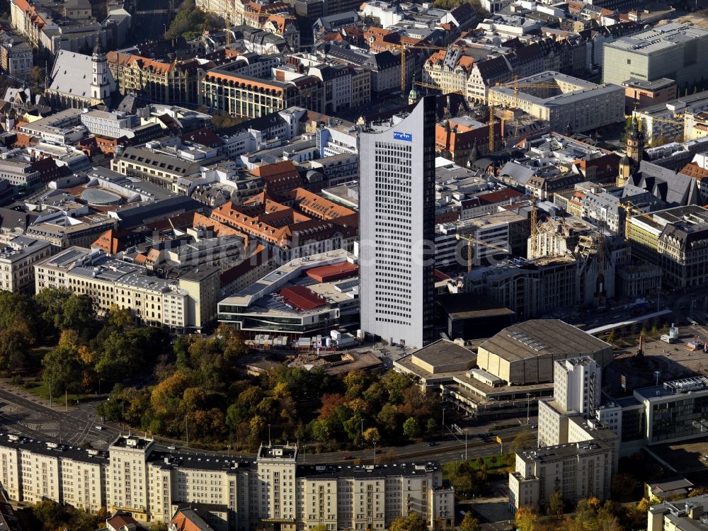 Leipzig aus der Vogelperspektive: Cityhochhaus in Leipzig im Bundesland Sachsen