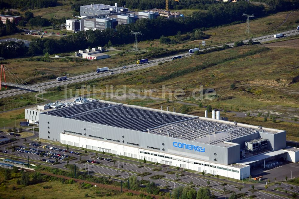 Frankfurt (Oder) aus der Vogelperspektive: CONERGY SolarModule GmbH Fabrik in Frankfurt (Oder) im Bundesland Brandenburg