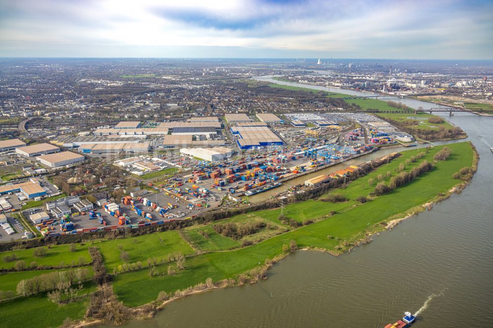 Luftbild Duisburg - Container am Duisburg Intermodal Terminal im Logistikzentrum logport in Duisburg im Bundesland Nordrhein-Westfalen, Deutschland