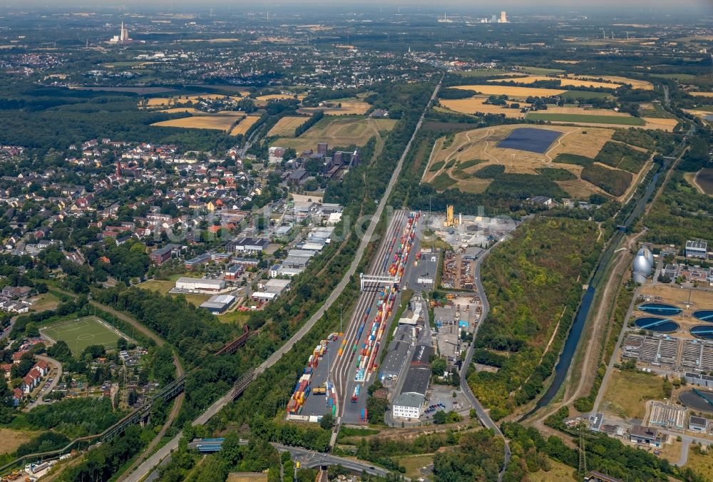 Dortmund aus der Vogelperspektive: Container- Terminal im GVZ Güterverkehrszentrum in Dortmund im Bundesland Nordrhein-Westfalen, Deutschland