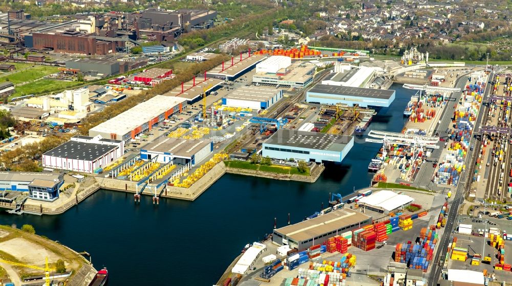 Duisburg, Rheinhausen von oben - Container- Terminal im GVZ Güterverkehrszentrum in Duisburg im Bundesland Nordrhein-Westfalen