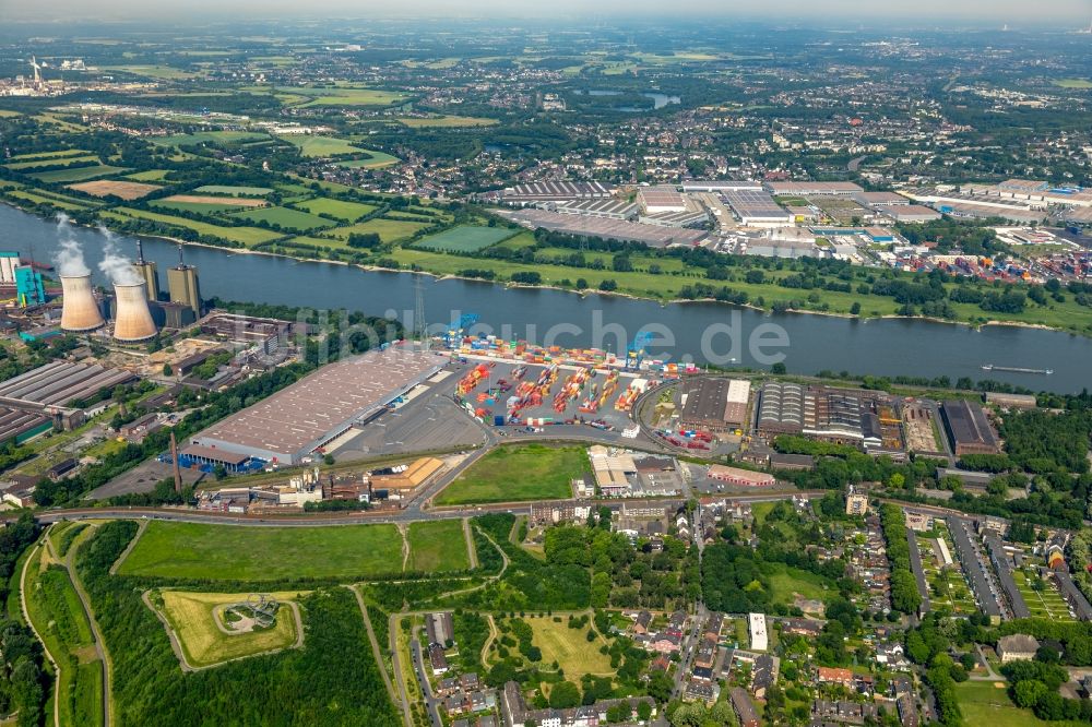 Luftaufnahme Duisburg - Container- Terminal im GVZ Güterverkehrszentrum in Duisburg im Bundesland Nordrhein-Westfalen, Deutschland