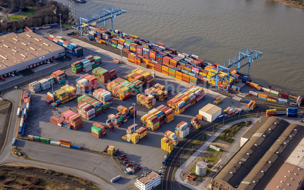 Luftaufnahme Duisburg - Container- Terminal im GVZ Güterverkehrszentrum in Duisburg im Bundesland Nordrhein-Westfalen, Deutschland