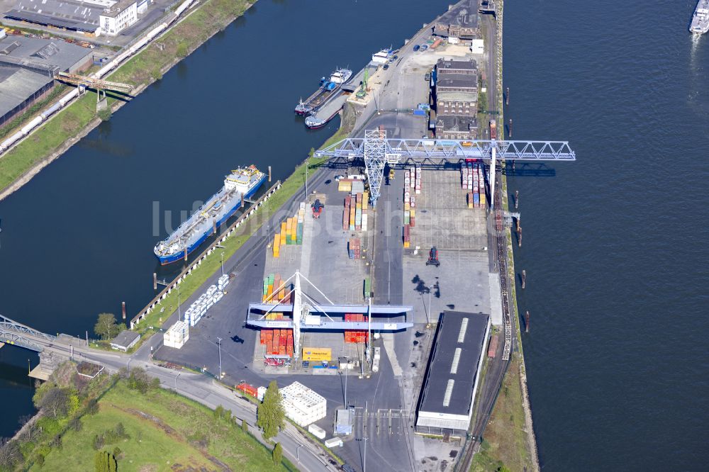 Luftaufnahme Krefeld - Container Terminal in Krefeld im Bundesland Nordrhein-Westfalen, Deutschland