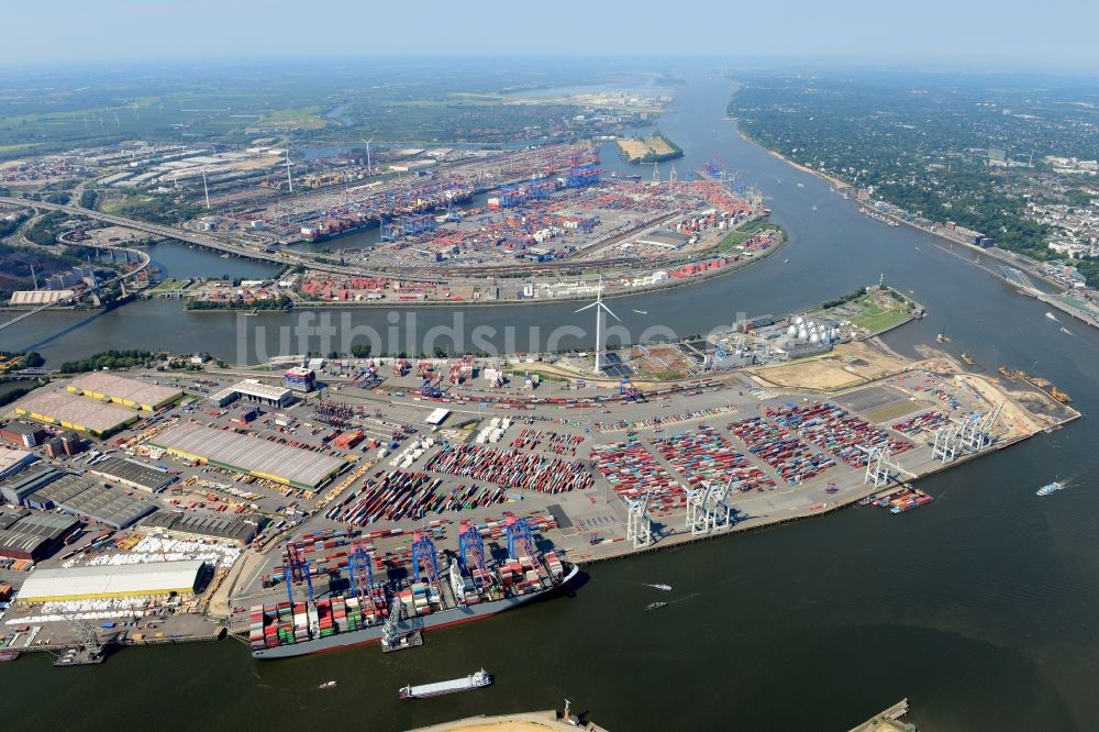 Hamburg aus der Vogelperspektive: Containerterminal im Containerhafen des Überseehafen DCP Dettmer Container Packing GmbH & Co. Kommanditgesellschaft Am Vulkanhafen in Hamburg