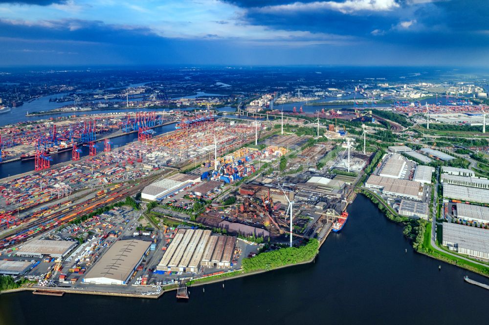 Hamburg aus der Vogelperspektive: Containerterminal im Containerhafen des Überseehafen der EUROGATE Container Terminal Hamburg GmbH in Hamburg