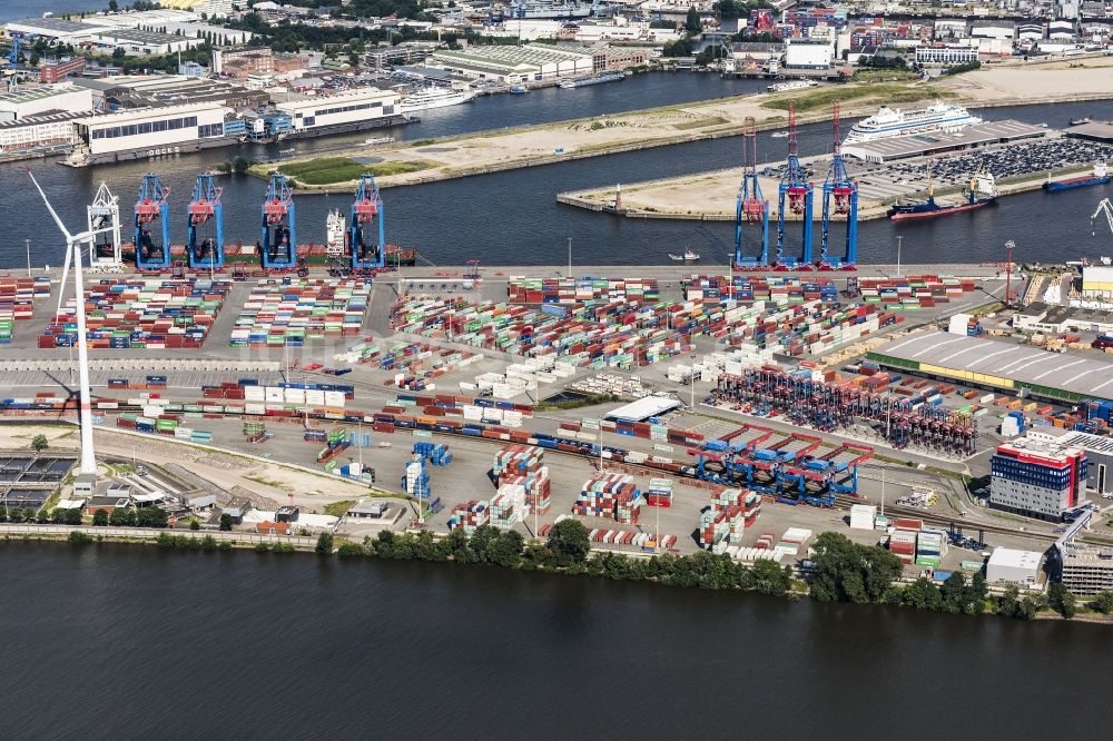 Hamburg von oben - Containerterminal im Containerhafen des Überseehafen Hamburg in Hamburg, Deutschland