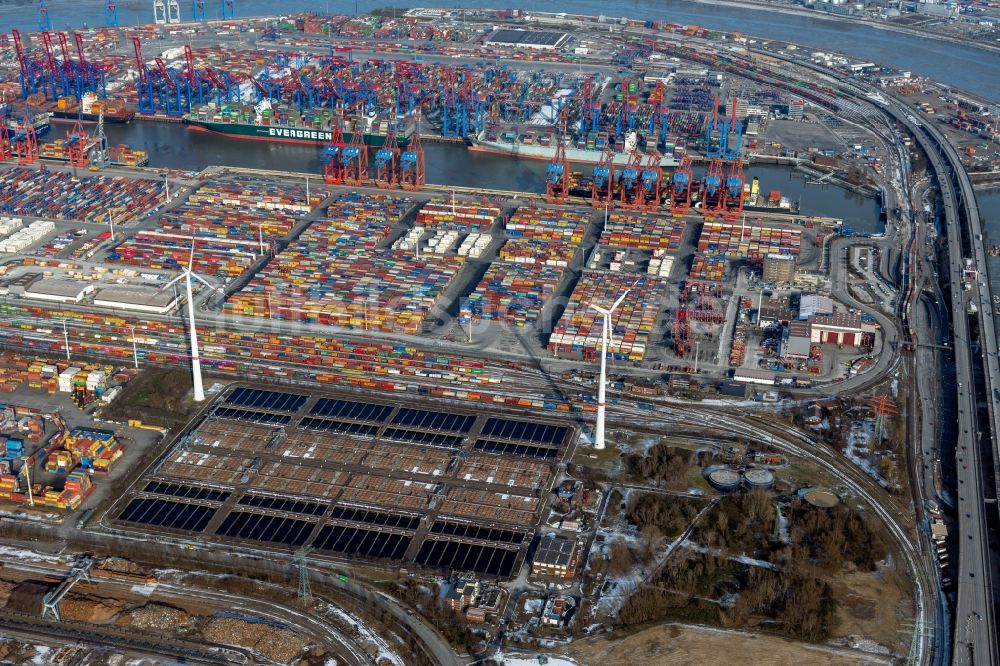 Hamburg aus der Vogelperspektive: Containerterminal im Containerhafen des Überseehafen Hamburg in Hamburg, Deutschland