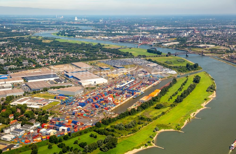 Luftaufnahme Duisburg - Containerterminal im Containerhafen des Binnenhafen Duisburg Intermodal Terminal (DIT) in Duisburg im Bundesland Nordrhein-Westfalen