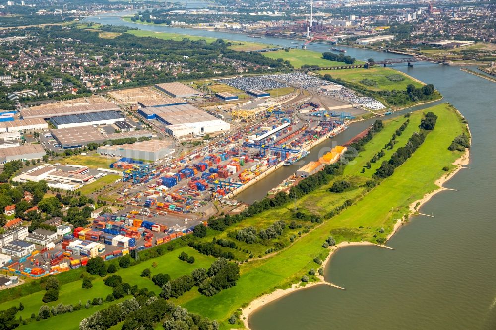 Duisburg von oben - Containerterminal im Containerhafen des Binnenhafen Duisburg Intermodal Terminal (DIT) in Duisburg im Bundesland Nordrhein-Westfalen