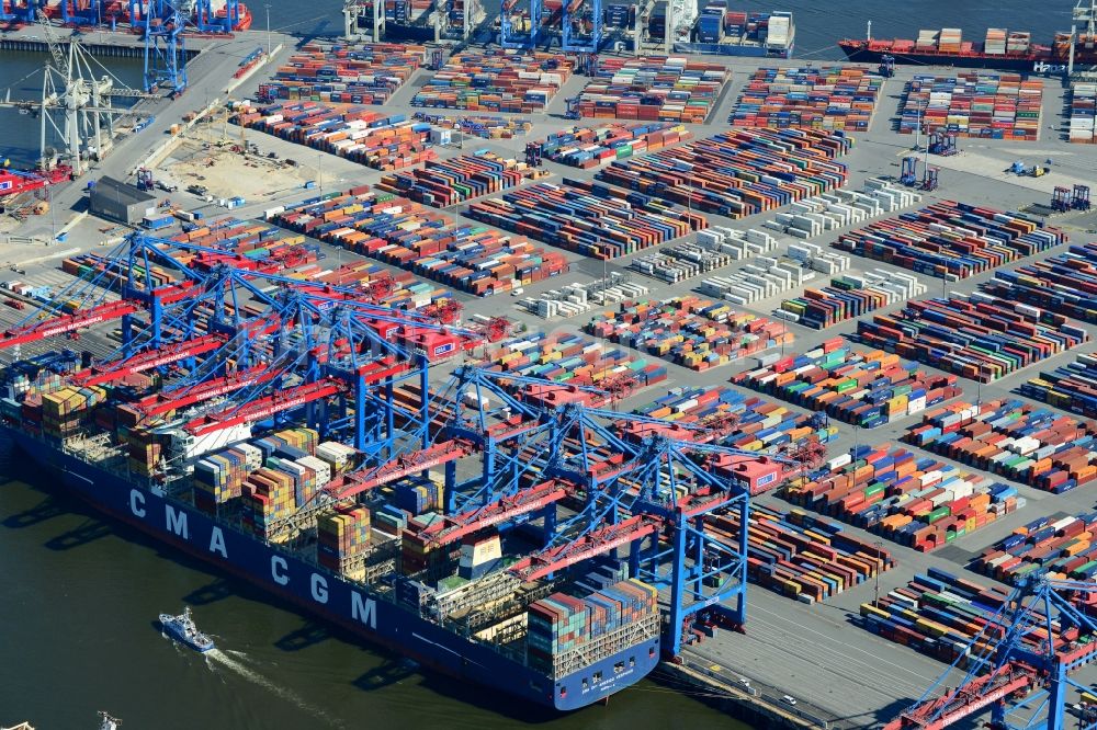 Hamburg aus der Vogelperspektive: Containerterminal im Containerhafen des Binnenhafen HHLA - Burchardkai in Hamburg