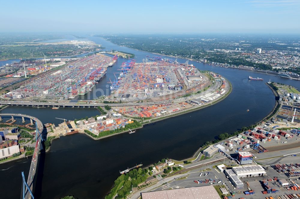 Hamburg aus der Vogelperspektive: Containerterminal im Containerhafen des Binnenhafen HHLA - Burchardkai in Hamburg