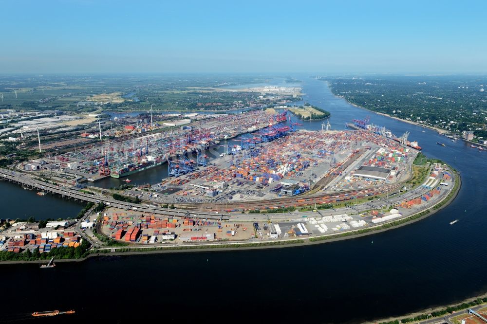 Luftaufnahme Hamburg - Containerterminal im Containerhafen des Binnenhafen HHLA - Burchardkai in Hamburg