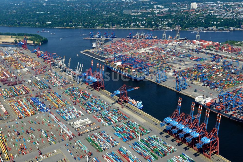 Hamburg aus der Vogelperspektive: Containerterminal im Containerhafen des Binnenhafen HHLA - Burchardkai in Hamburg