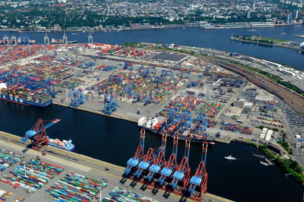 Luftaufnahme Hamburg - Containerterminal im Containerhafen des Binnenhafen HHLA - Burchardkai in Hamburg