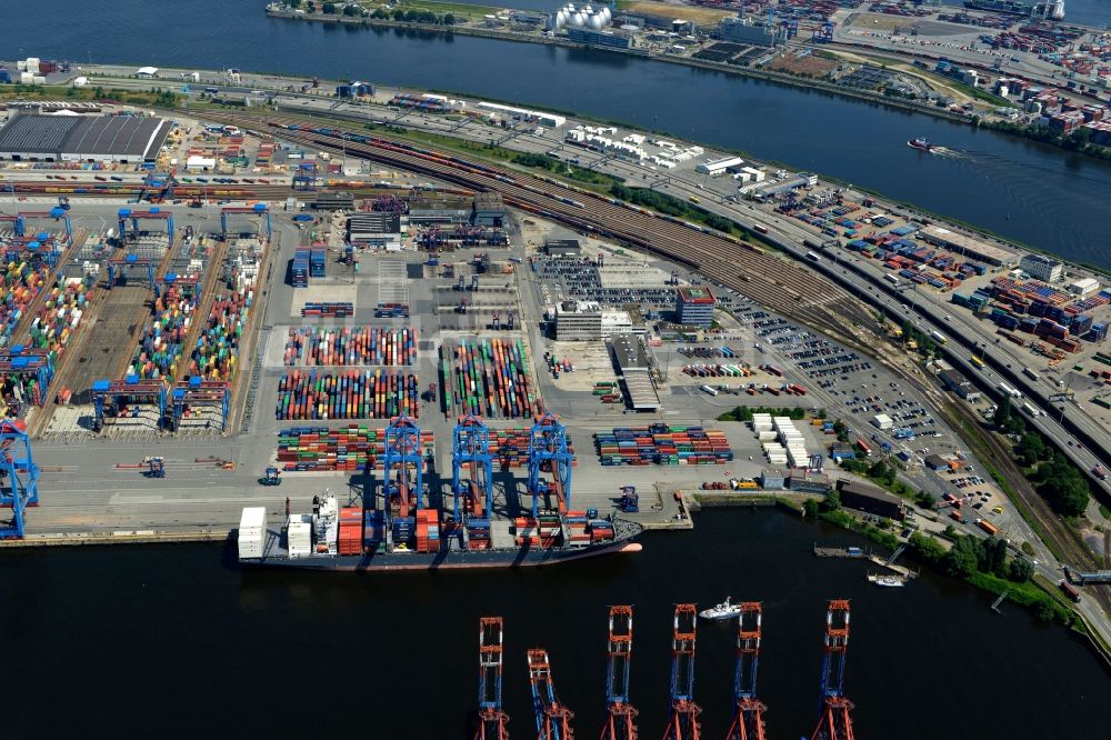 Hamburg aus der Vogelperspektive: Containerterminal im Containerhafen des Binnenhafen HHLA - Burchardkai in Hamburg