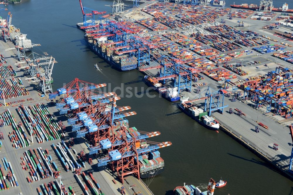 Luftaufnahme Hamburg - Containerterminal im Containerhafen des Binnenhafen HHLA - Burchardkai in Hamburg