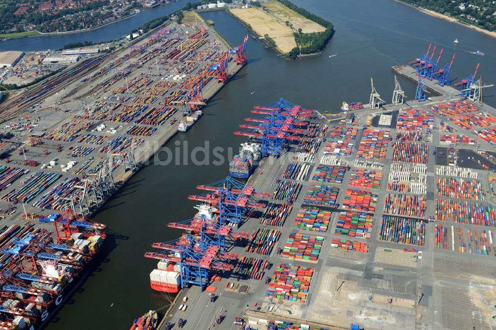 Hamburg aus der Vogelperspektive: Containerterminal im Containerhafen des Binnenhafen HHLA - Burchardkai in Hamburg