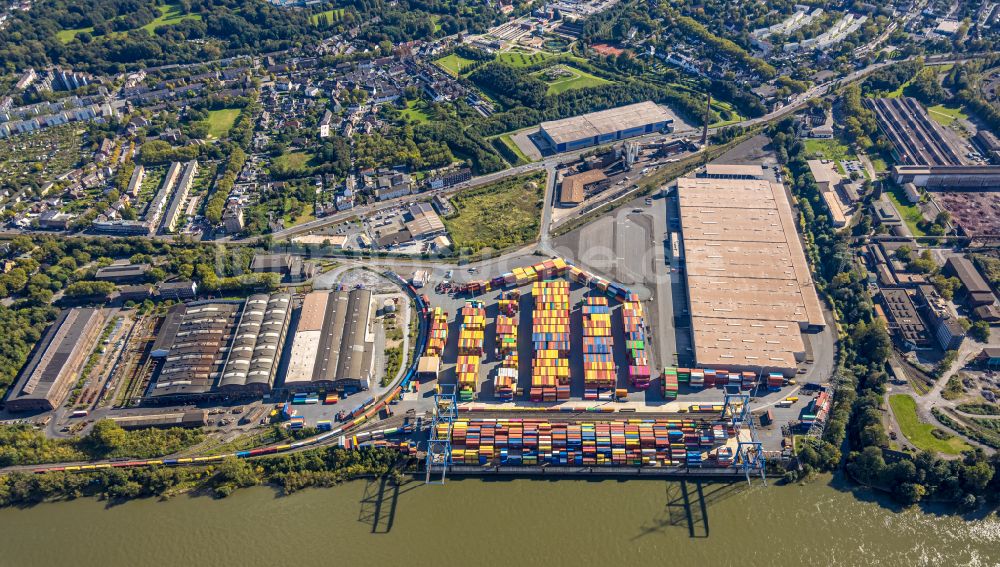 Luftbild Duisburg - Containerterminal im Containerhafen des Binnenhafen Rhein-Ruhr Terminal im Ortsteil Duisburg Süd in Duisburg im Bundesland Nordrhein-Westfalen, Deutschland