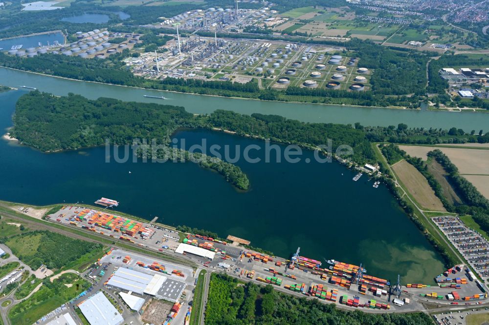 Luftbild Wörth am Rhein - Containerterminal im Containerhafen am Landeshafen in Wörth im Bundesland Rheinland-Pfalz, Deutschland