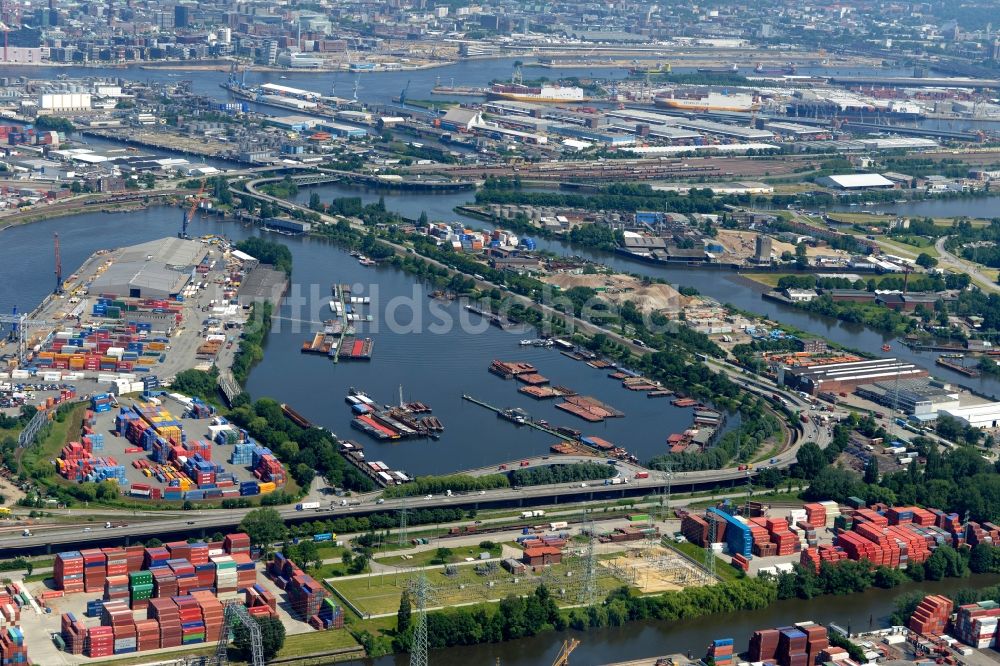 Luftbild Hamburg - Containerterminal im Containerhafen Travehafen im Hamburger Hafen im Süden von Hamburg