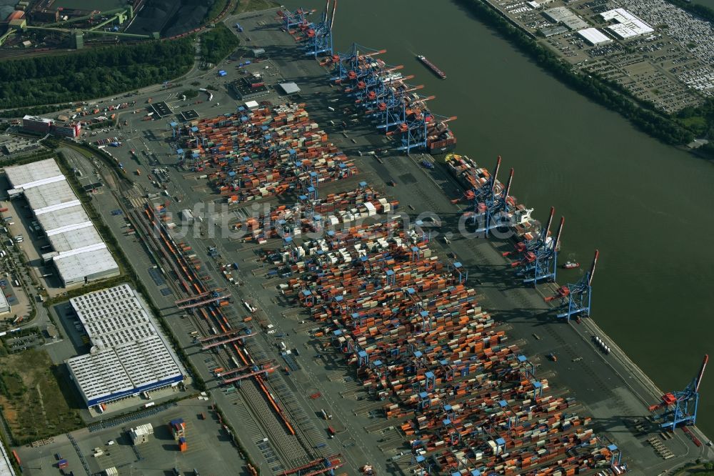 Hamburg aus der Vogelperspektive: Containerterminal der DCP im Containerhafen des Überseehafens in Hamburg