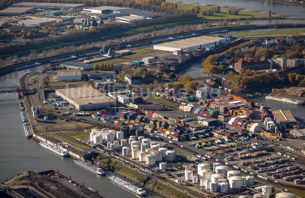 Luftaufnahme Duisburg - Containerterminal DUSS-TERMINAL im Containerhafen des Binnenhafen in Duisburg im Bundesland Nordrhein-Westfalen, Deutschland