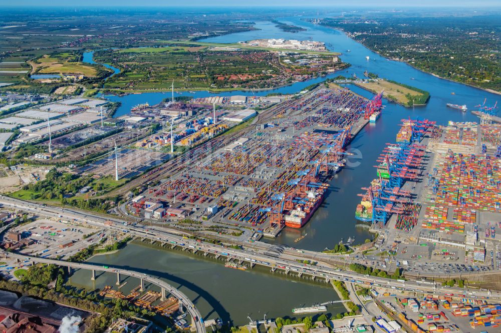 Hamburg von oben - Containerterminal von Eurogate im Containerhafen am Burchardkai des Überseehafen im Ortsteil Waltershof in Hamburg, Deutschland