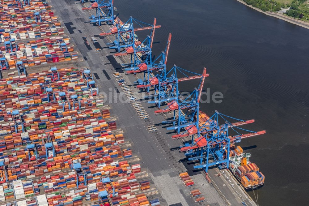 Hamburg aus der Vogelperspektive: Containerterminal HHLA Container Terminal Altenwerder (CTA) am Ufer der Elbe im Stadtteil Altenwerder in Hamburg