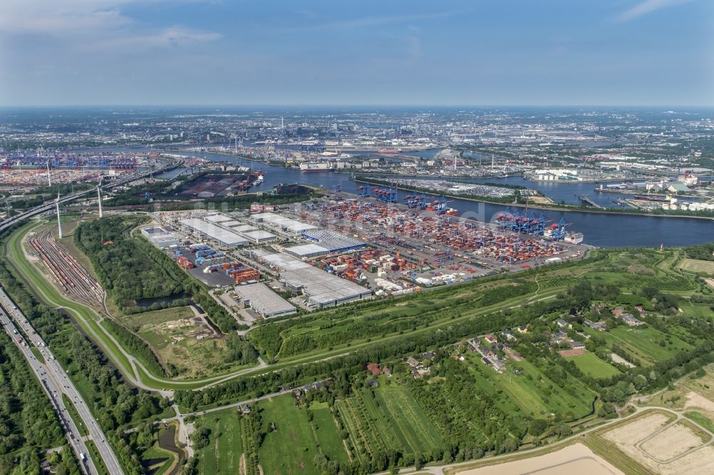 Luftbild Hamburg - Containerterminal HHLA Container Terminal Altenwerder (CTA) am Ufer der Elbe im Stadtteil Altenwerder in Hamburg