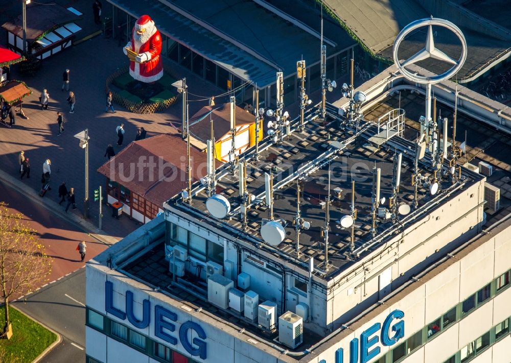 Luftbild Bochum - Dach des Hochhaus- Gebäudes LUEG Europahochhaus am Kurt-Schuhmacher-Platz in Bochum im Bundesland Nordrhein-Westfalen