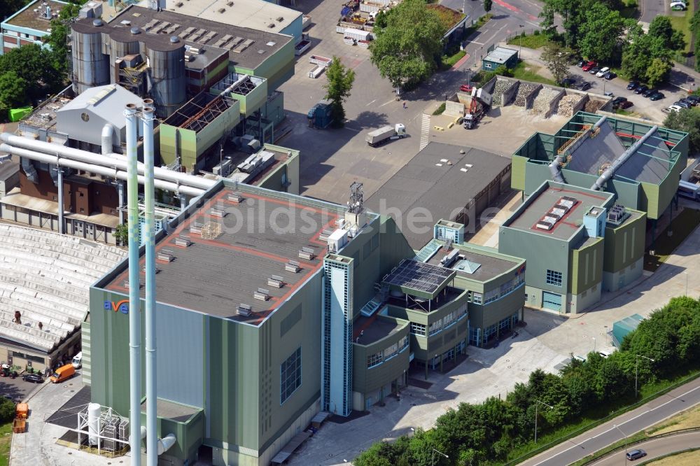 Leverkusen von oben - Das AVEA Müllheizkraftwerk am Autobahnkreuz Leverkusen im Stadtteil Küppersteg in Leverkusen im Bundesland Nordrhein-Westfalen