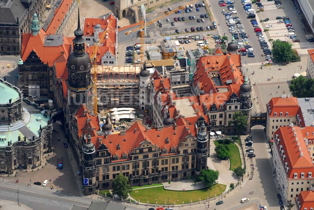 Dresden von oben - Das Dresdener Residenzschloss während der Rekonstruktion