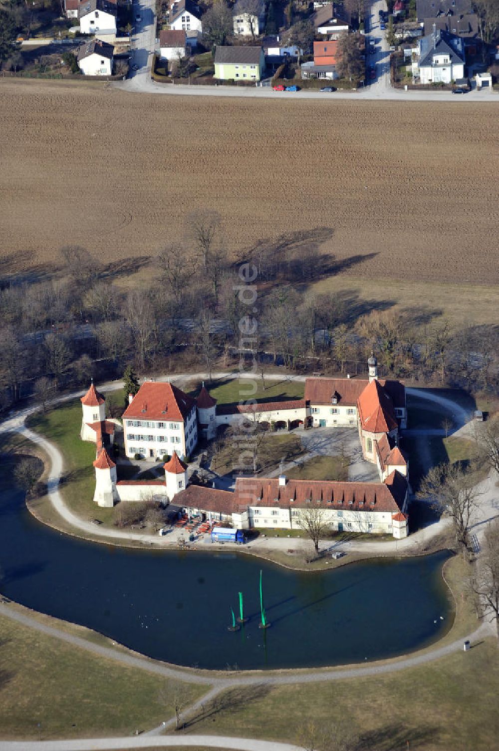 München-Obermenzing von oben - Das ehemalige Jagdschloss Blutenburg in München-Obermenzing